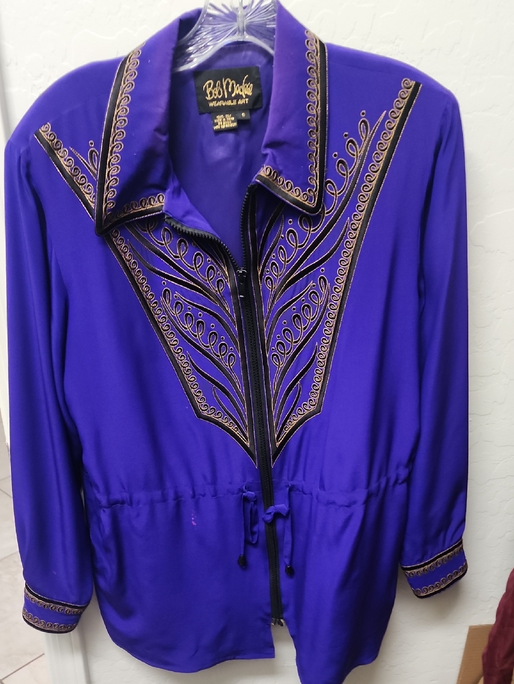 Bob Mackie Royal Purple Zip-Front Jacket with Gold & Black Embroidery